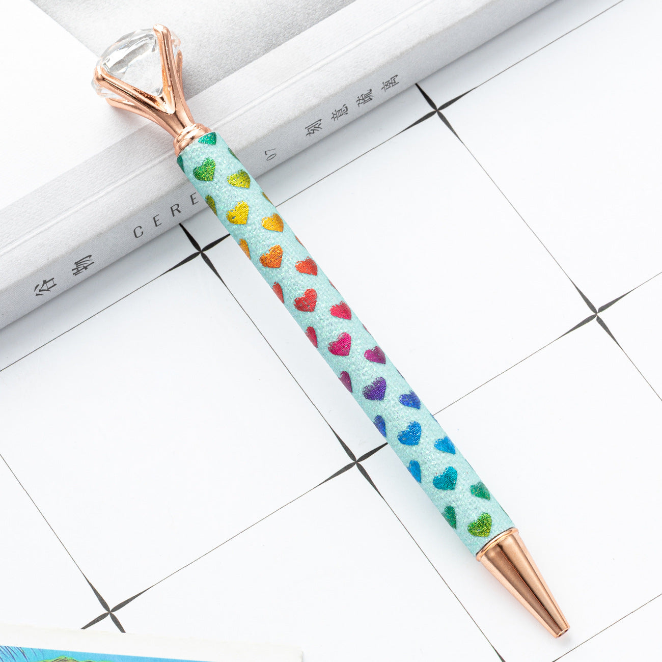 Wholesale Metal Glitter Love Heart Rotating Ballpoint Pen